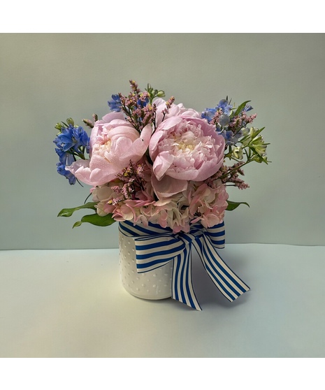 Peonies In Milk Glass Jar