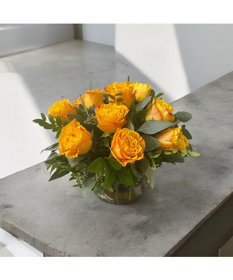 Dozen Golden Yellow Roses in Bubble Bowl